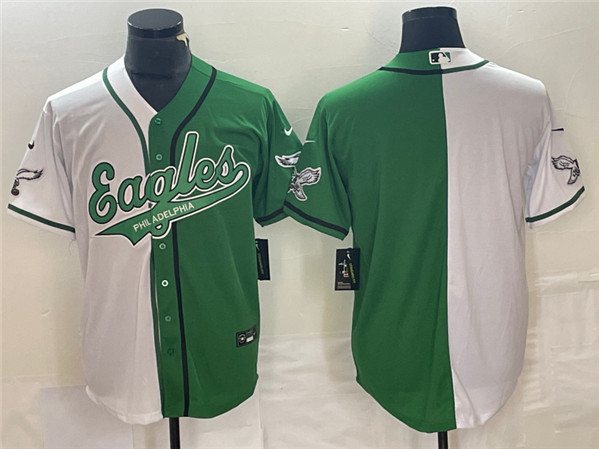 Men's Philadelphia Eagles Blank Green/White Split Cool Base Stitched Baseball Jersey